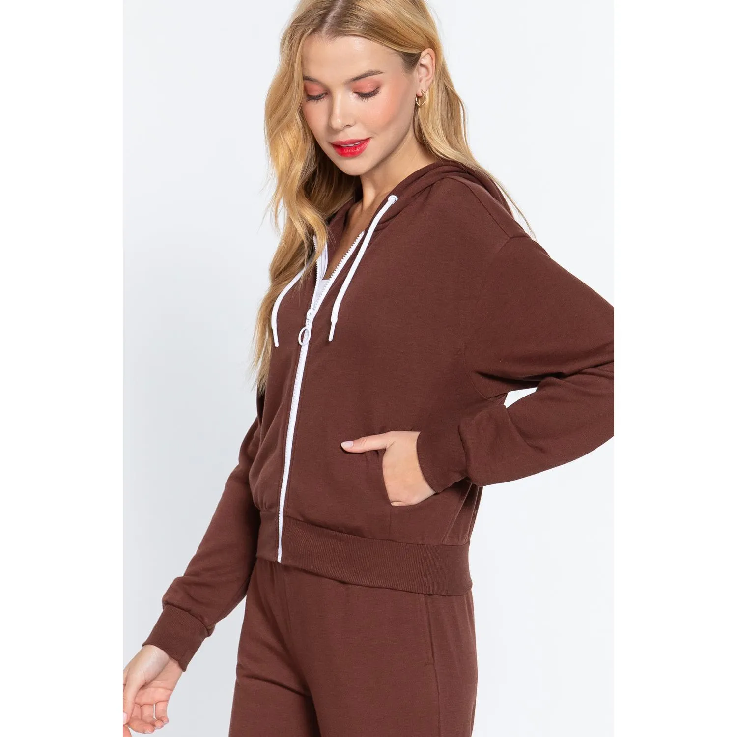 Long Sleeve Waist Length ZipUp Hoodie