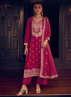 Magenta Sequence Embroidery Traditional Palazzo Suit