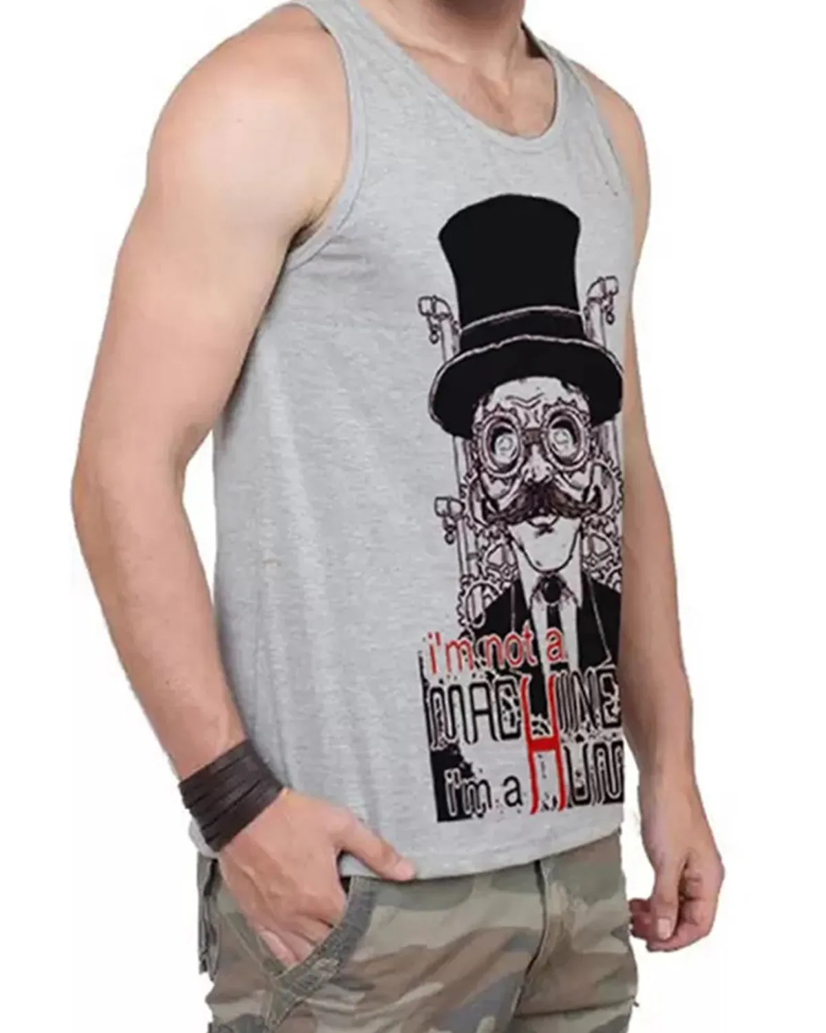 Men Printed Grey Tank Top Vest