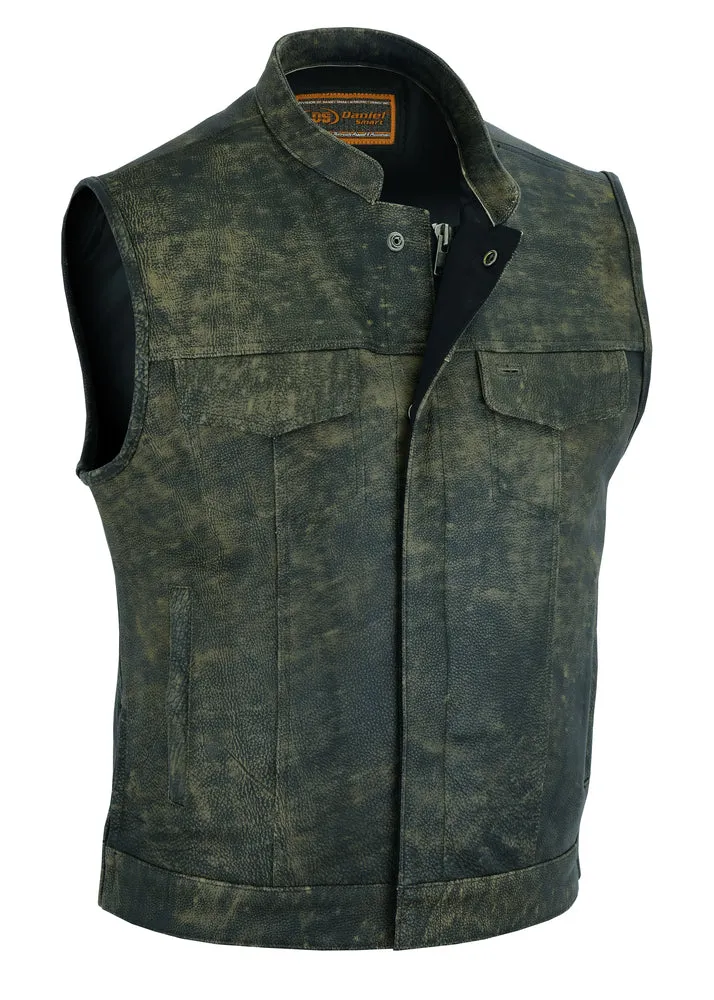 Men's Antique Brown Motorcycle Leather Vest with Smart Access Pockets