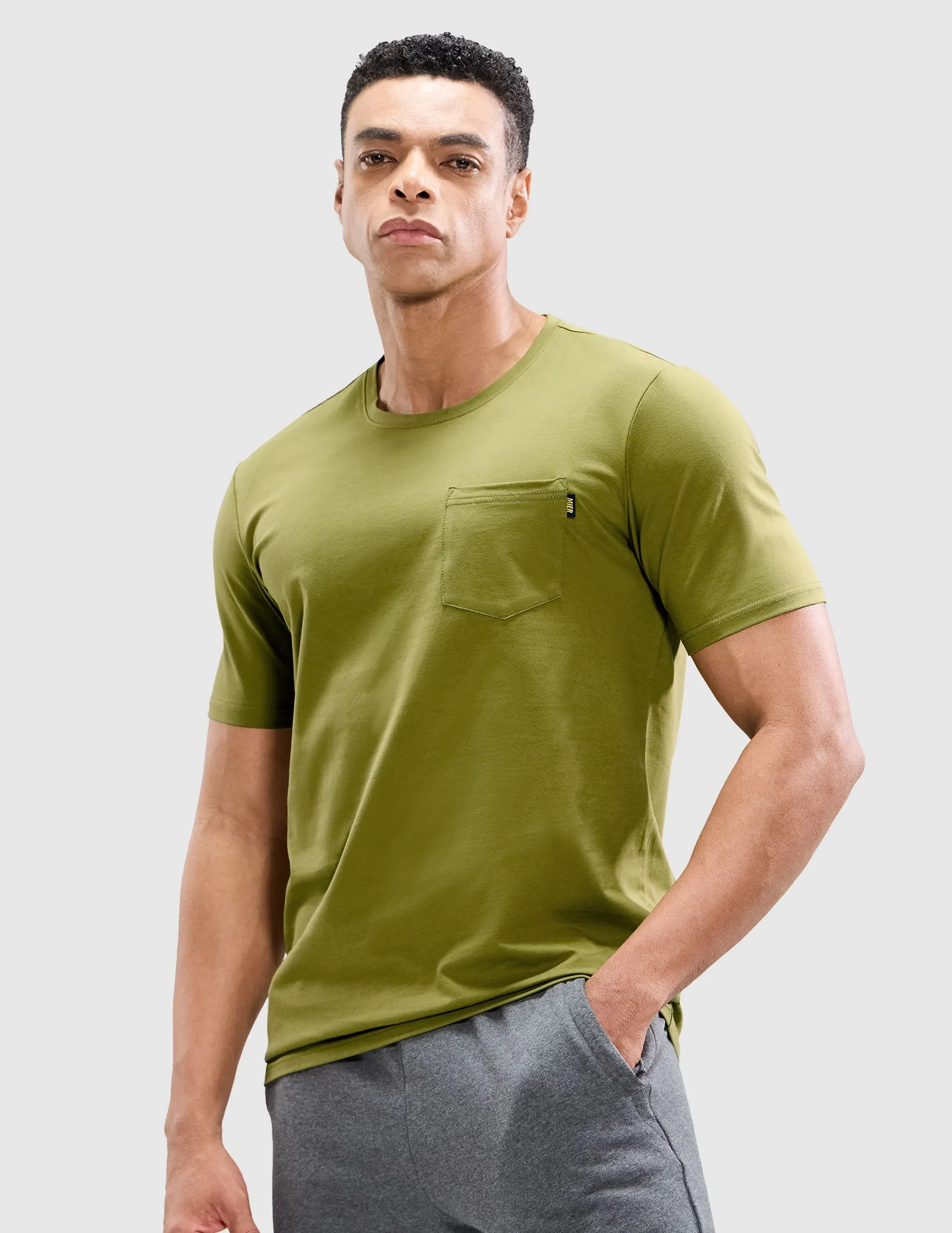 Men's Cotton T-Shirts with Pocket Soft Crewneck Tee