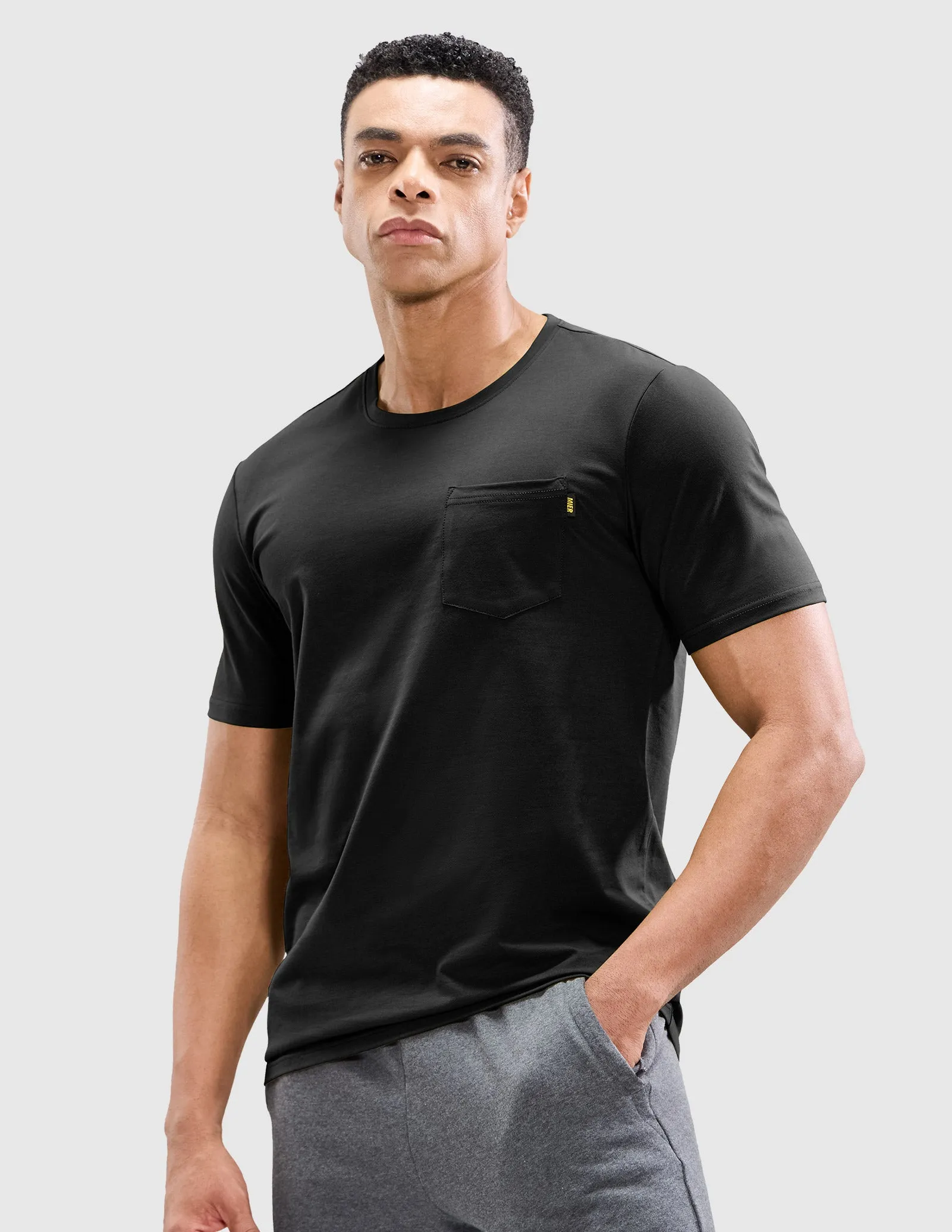 Men's Cotton T-Shirts with Pocket Soft Crewneck Tee