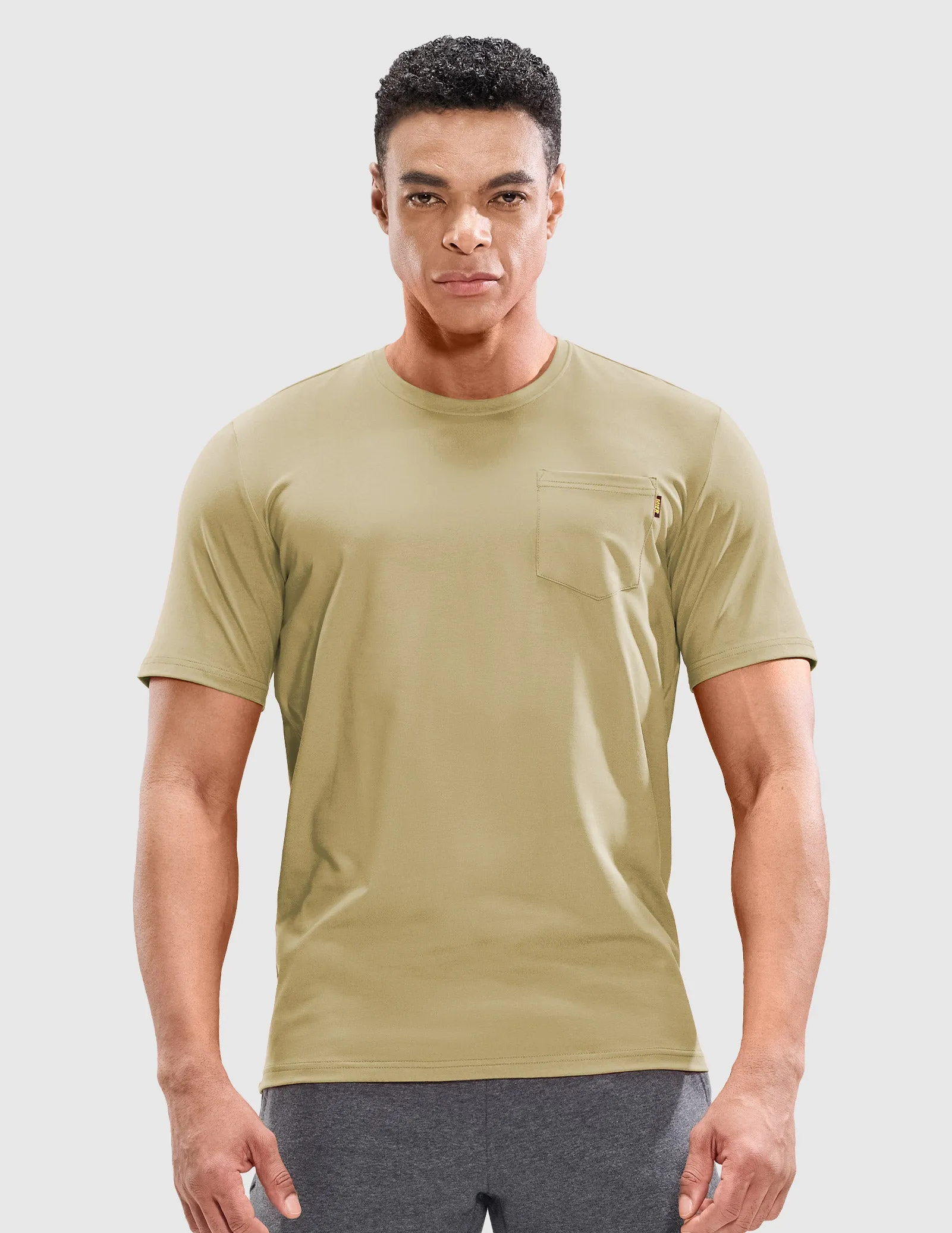 Men's Cotton T-Shirts with Pocket Soft Crewneck Tee