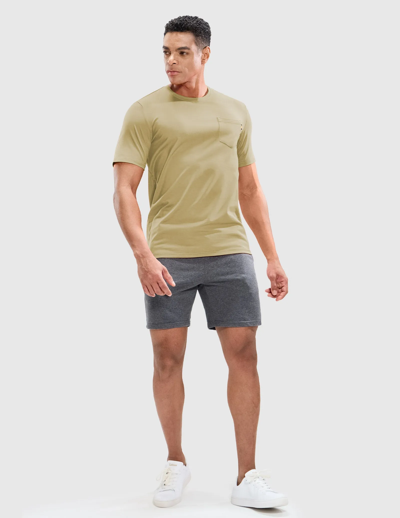 Men's Cotton T-Shirts with Pocket Soft Crewneck Tee