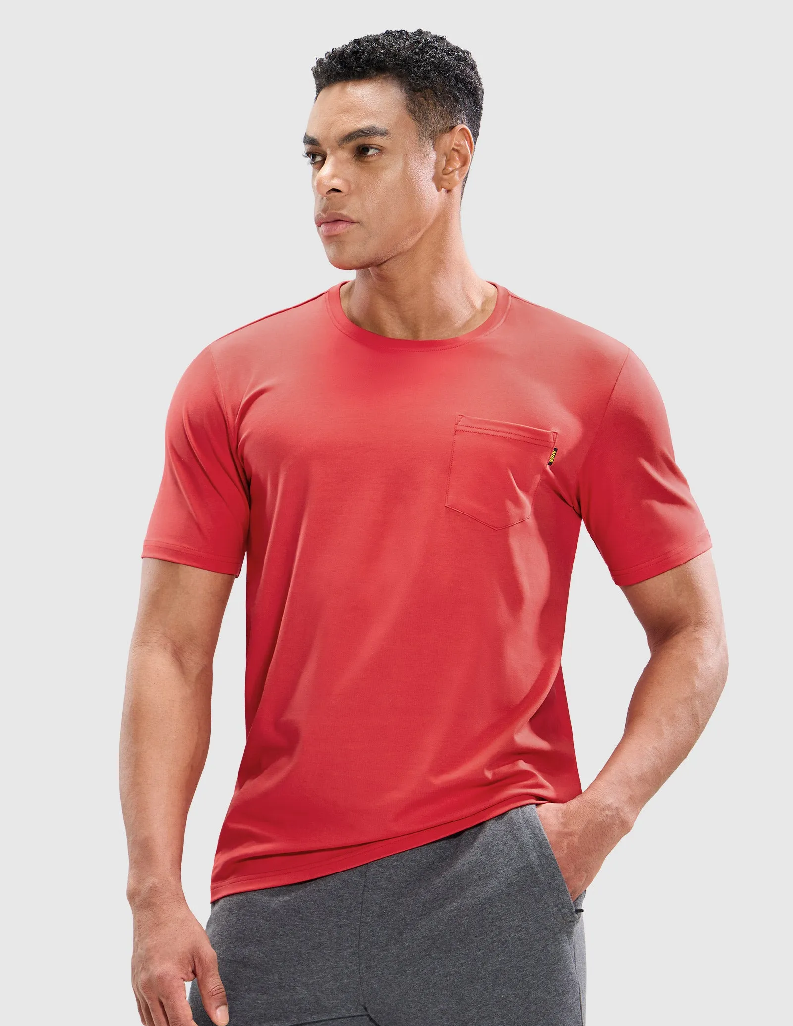 Men's Cotton T-Shirts with Pocket Soft Crewneck Tee