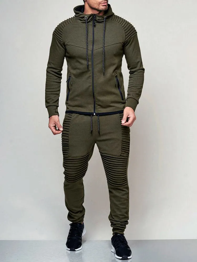 Men'S Outdoor Sports Casual Sweatshirt Solid Colour Cardigan Hoodie Set