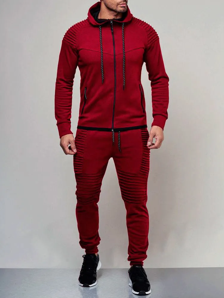 Men'S Outdoor Sports Casual Sweatshirt Solid Colour Cardigan Hoodie Set