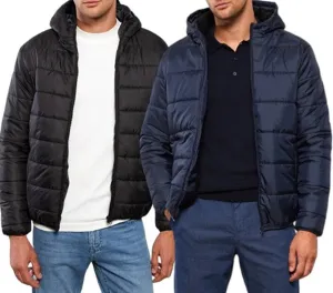 Mens Puffer Hooded Jackets Quilted Lightweight Padded Windproof Coat