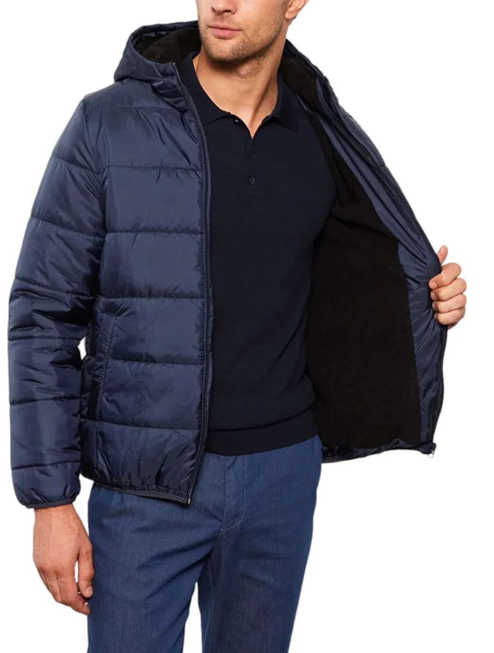 Mens Puffer Hooded Jackets Quilted Lightweight Padded Windproof Coat