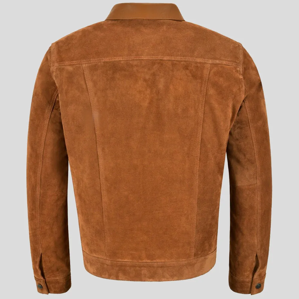 Mens Tan Trucker Leather Jacket