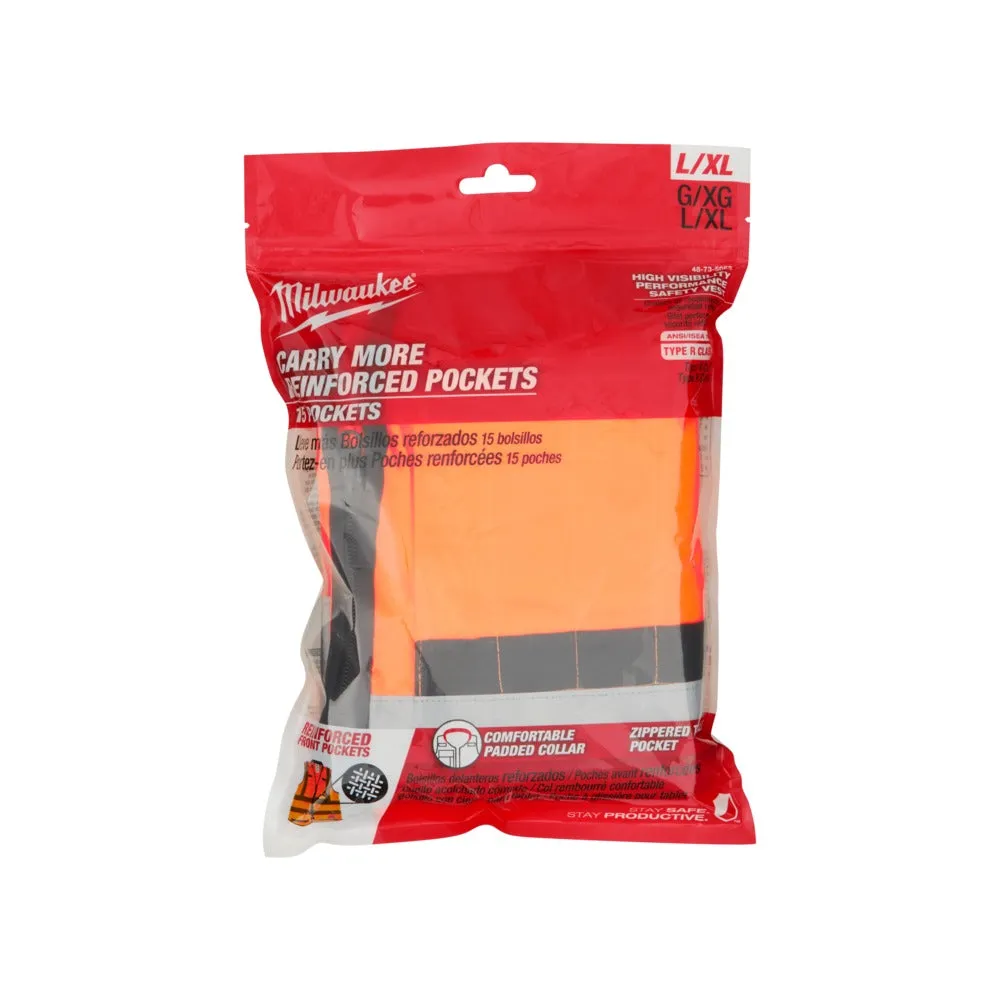 Milwaukee 48735052 L/XL Orange Premium High Visibility Safety Vest