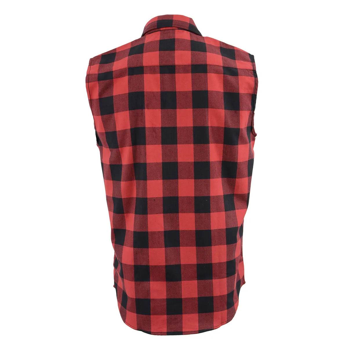 Milwaukee Leather MPM1649 Men's Black and Red 'Checkered' Cut Off Flannel Shirt