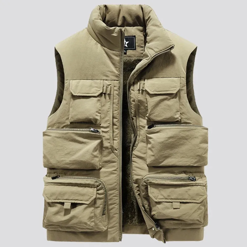 New Elite High Quality Fashion Men Cargo Vest Winter Thick Warm Sleeveless Sport Jacket Solid Windproof