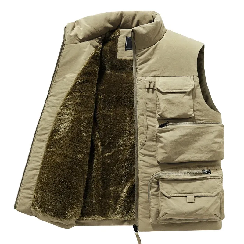 New Elite High Quality Fashion Men Cargo Vest Winter Thick Warm Sleeveless Sport Jacket Solid Windproof