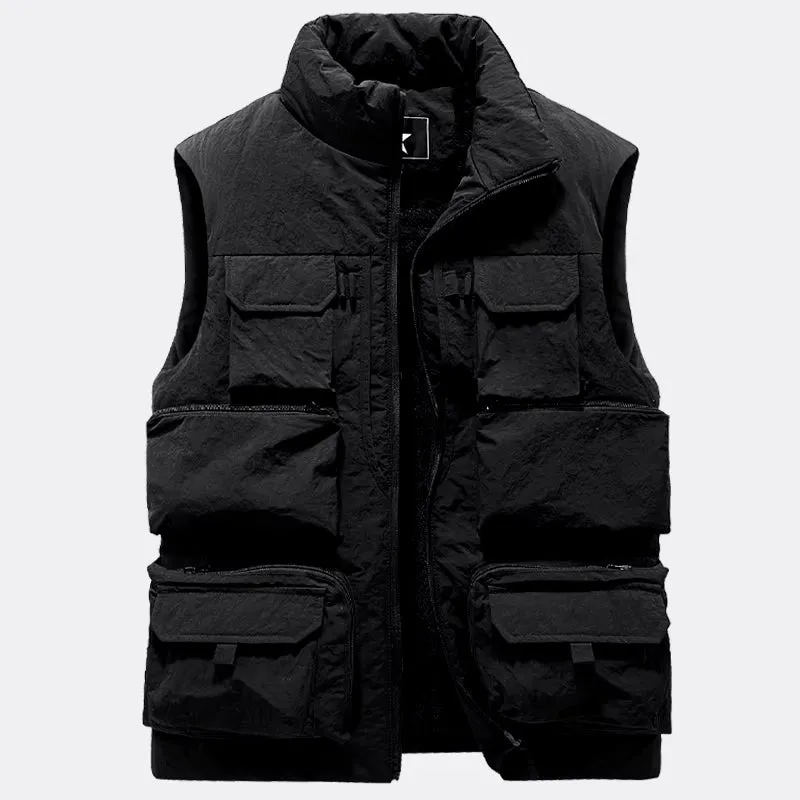 New Elite High Quality Fashion Men Cargo Vest Winter Thick Warm Sleeveless Sport Jacket Solid Windproof