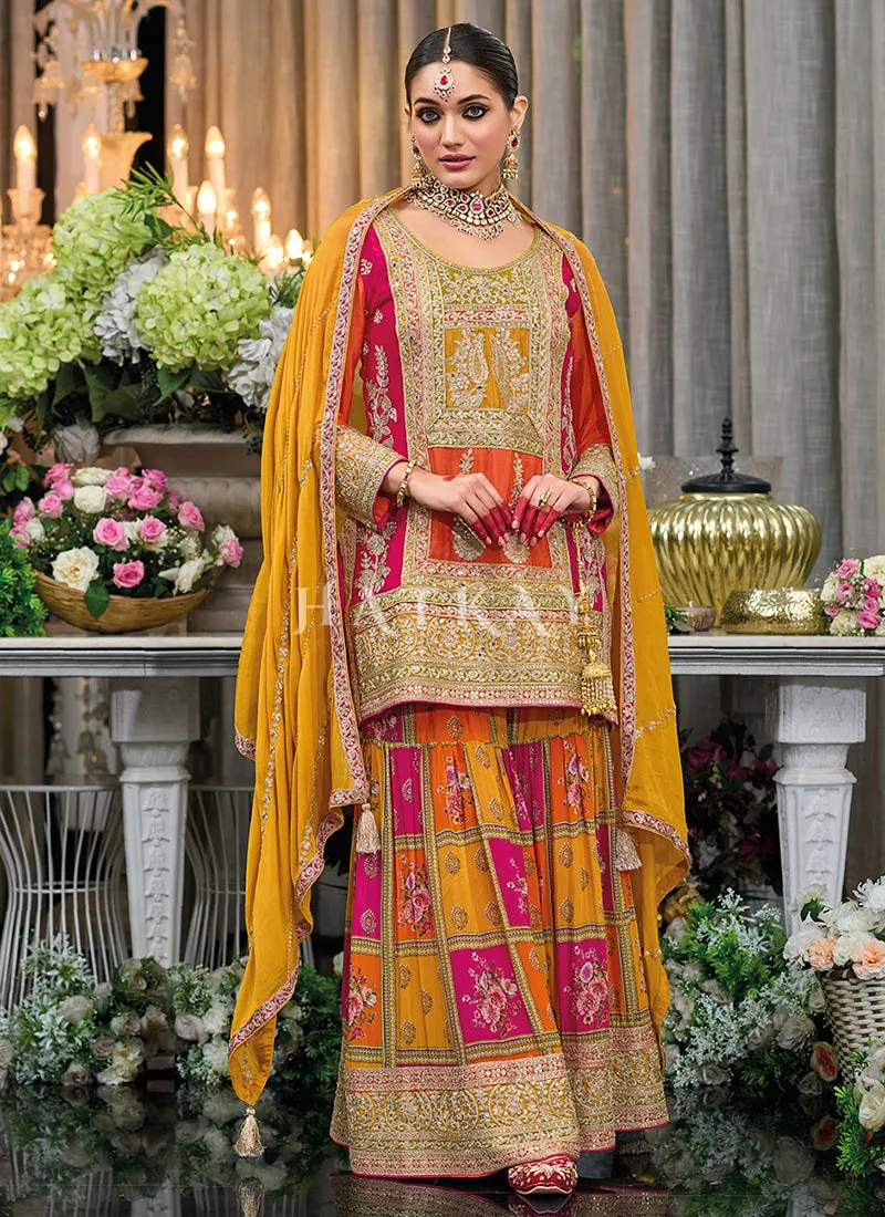 Orange Multicolored Festive Palazzo Suit