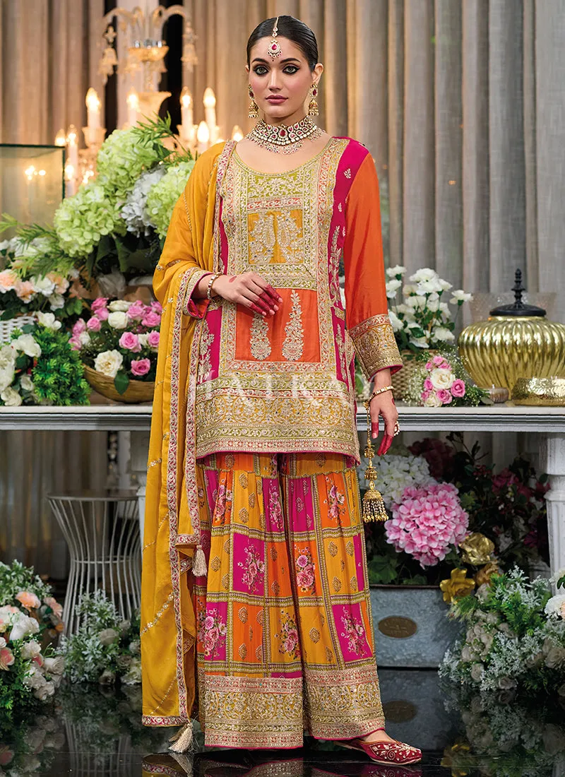 Orange Multicolored Festive Palazzo Suit