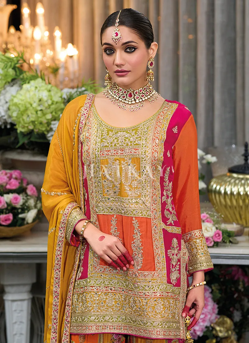 Orange Multicolored Festive Palazzo Suit