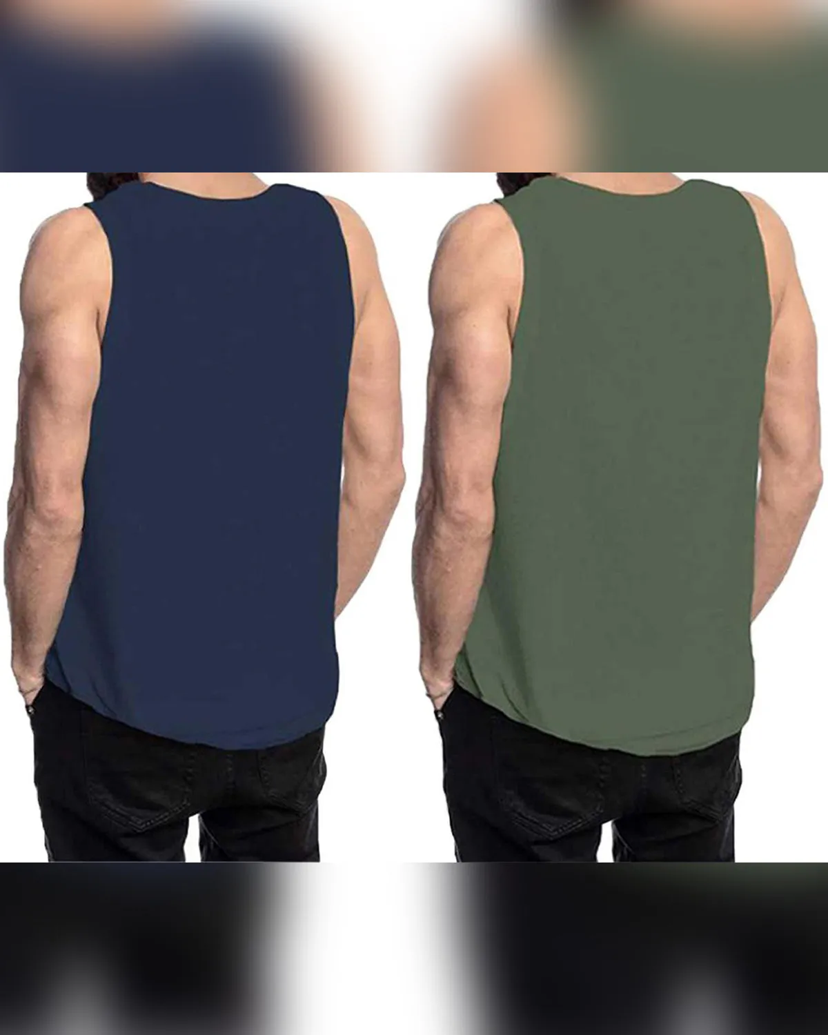 (Pack of 2) Men Printed Vest Dark Blue / Olive Green