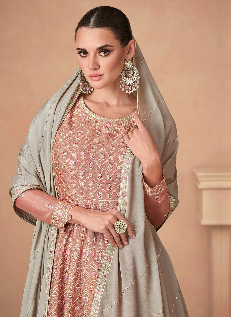 Peach And Beige Sequence Embroidery Wedding Gharara Suit