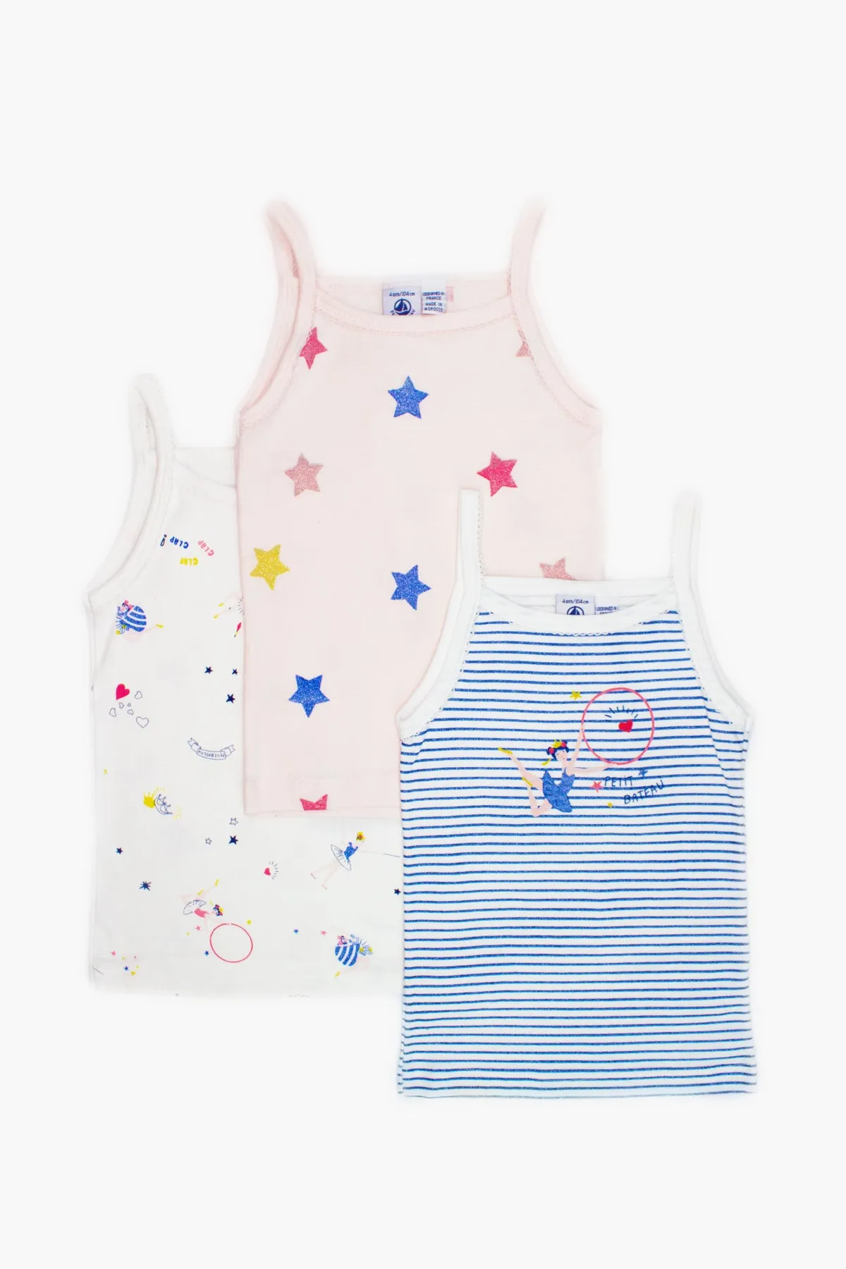 Petit Bateau 3-Pack Girls Cami Undershirts - Marshmallow