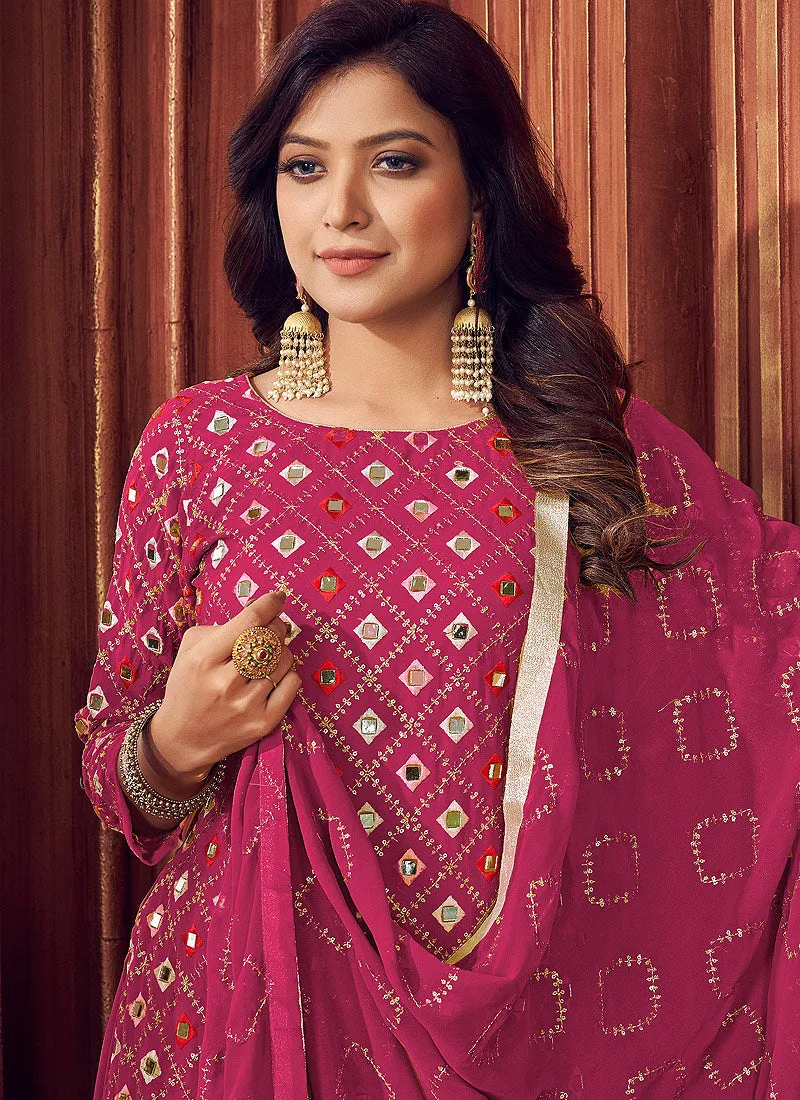 Pink Mirror Embroidered Palazzo Suit