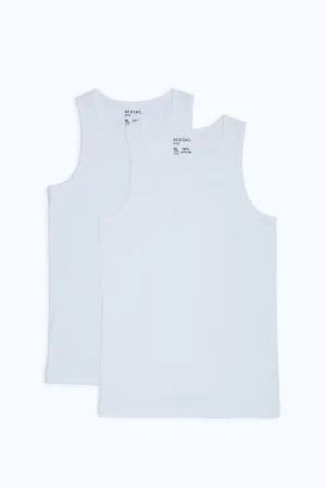 Senior Boys White Sleeveless Vest Set (2 Piece)