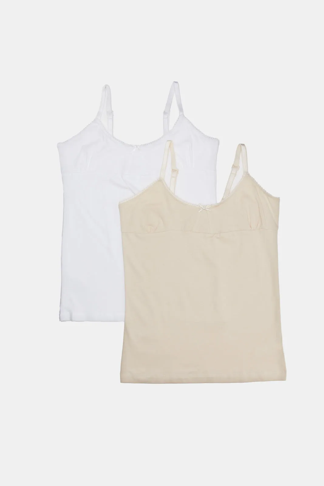 Senior Girls Beige And White Vest (Pack of 2)