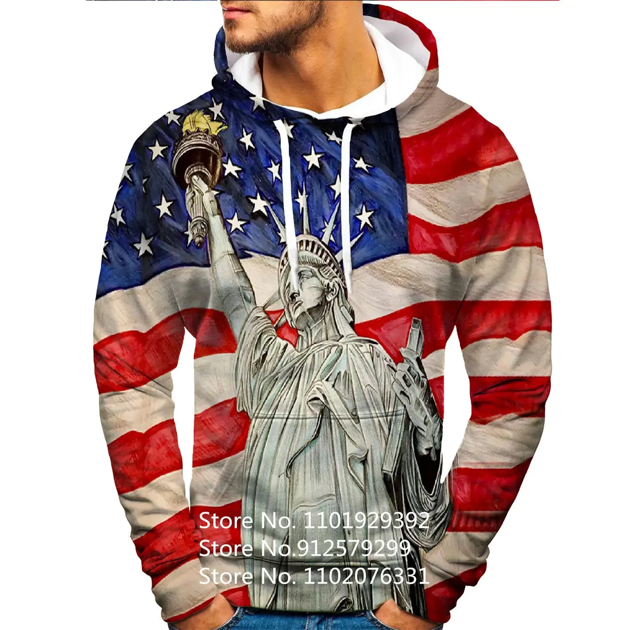 Statue of Liberty Unisex Hoodies Men/Women American Flag Printing Sweatshirts Pullover Shirts