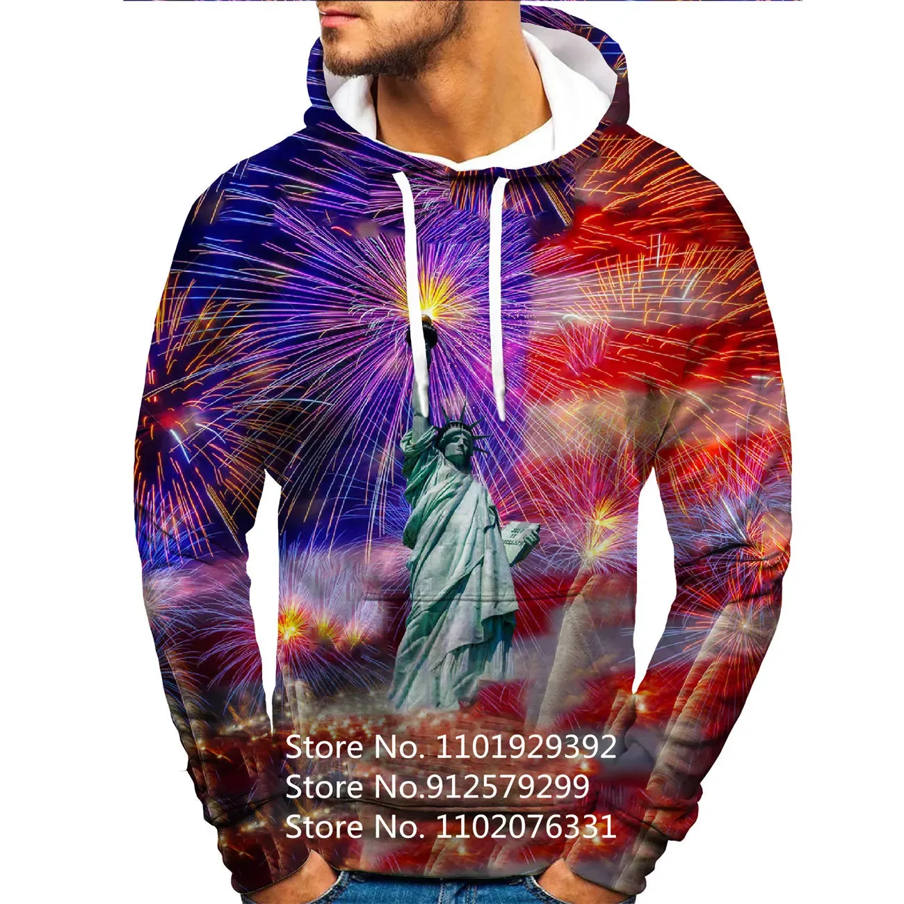 Statue of Liberty Unisex Hoodies Men/Women American Flag Printing Sweatshirts Pullover Shirts