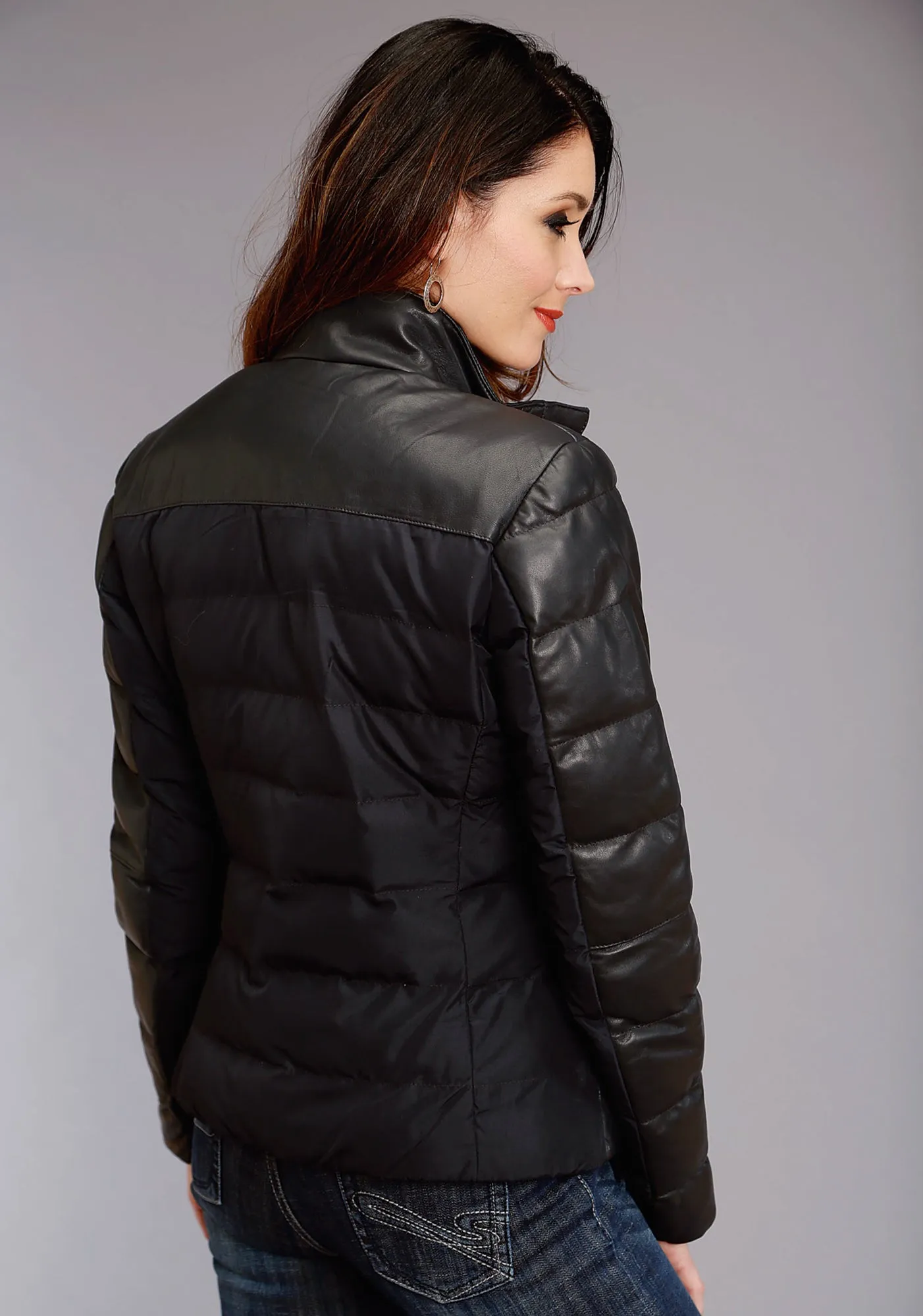 Stetson Womens Navy Lamb Leather Puffy Quilted Jacket