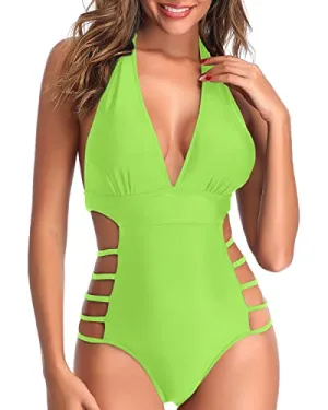 Stylish Cutout High Leg Cut Out String Swimwear-Neon Green