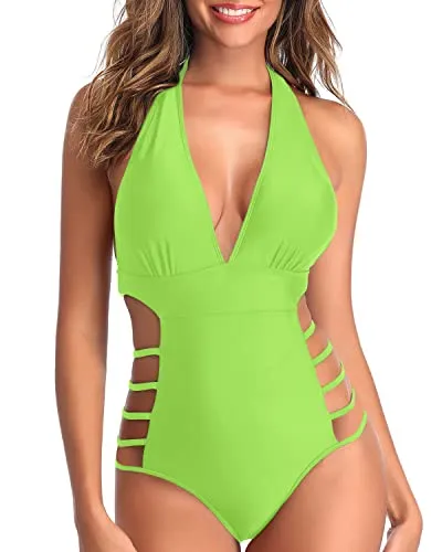 Stylish Cutout High Leg Cut Out String Swimwear-Neon Green