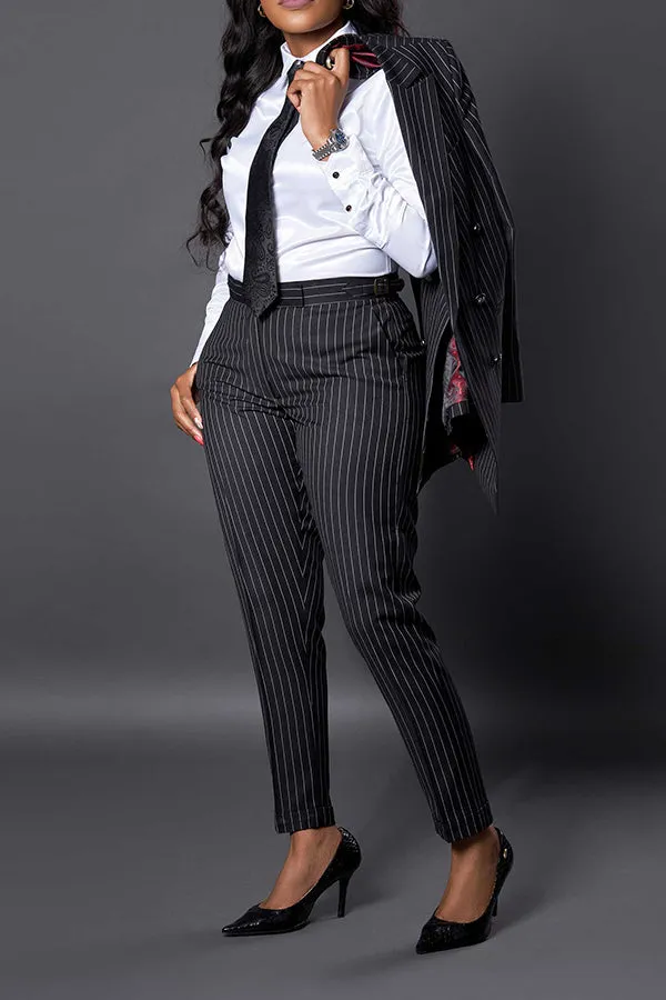 Stylish Striped Peak Lapel Blazer & Pants Set