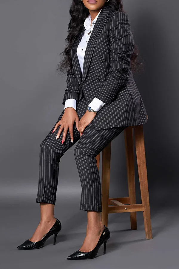 Stylish Striped Peak Lapel Blazer & Pants Set