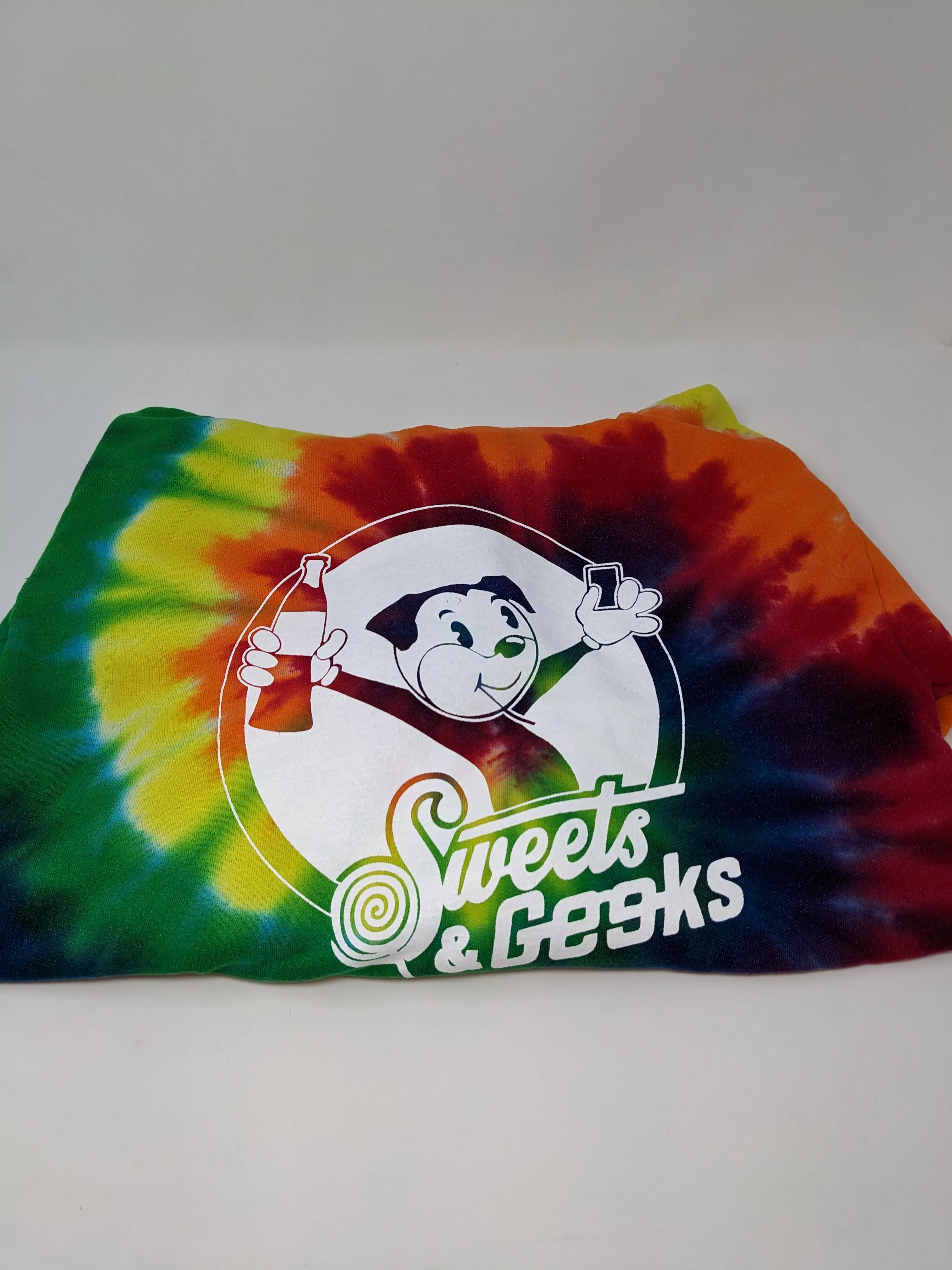 Sweets & Geeks Tie-Dye Rainbow Hoodie (Medium)