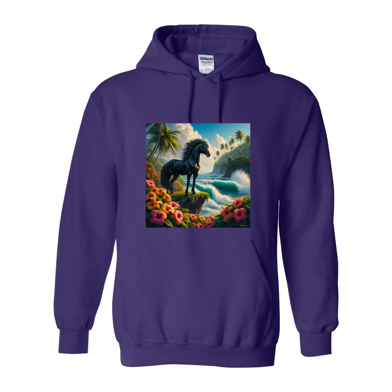 Tropical Black Stallion Pull Over Front Pocket Hoodies