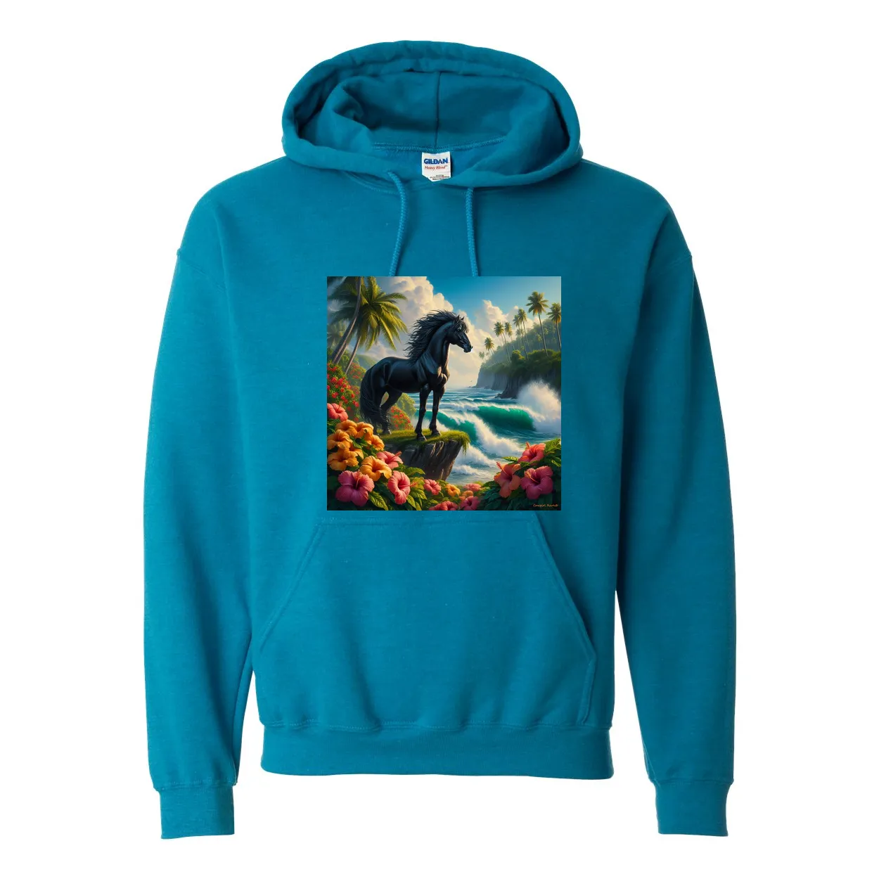 Tropical Black Stallion Pull Over Front Pocket Hoodies