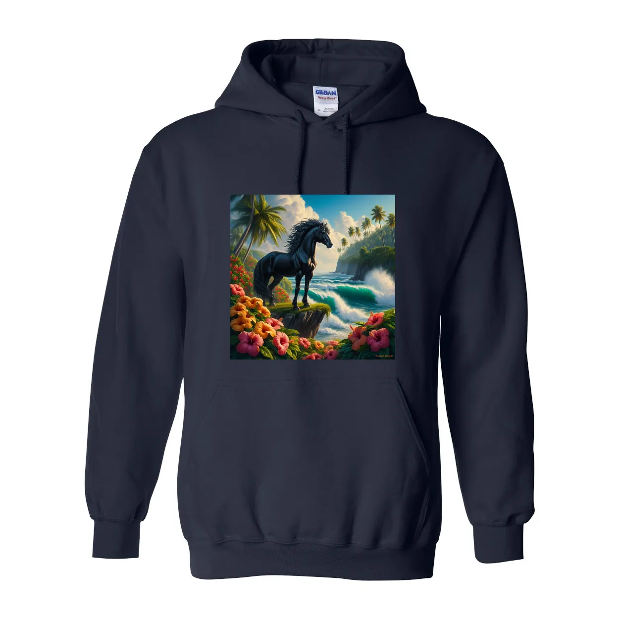 Tropical Black Stallion Pull Over Front Pocket Hoodies