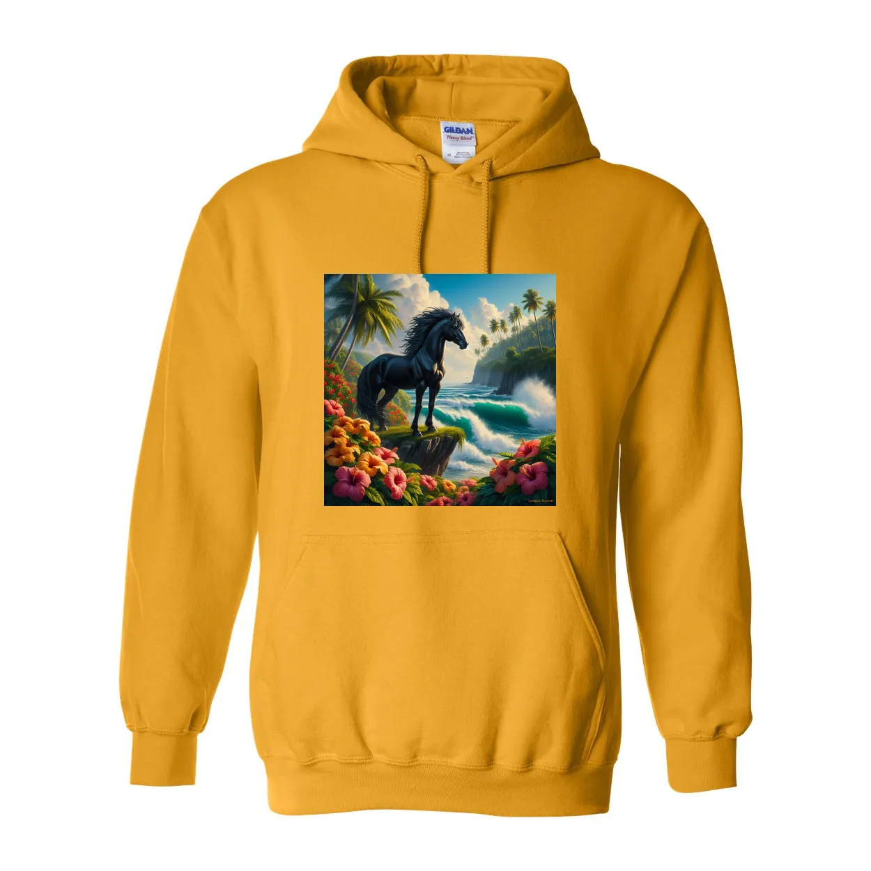 Tropical Black Stallion Pull Over Front Pocket Hoodies