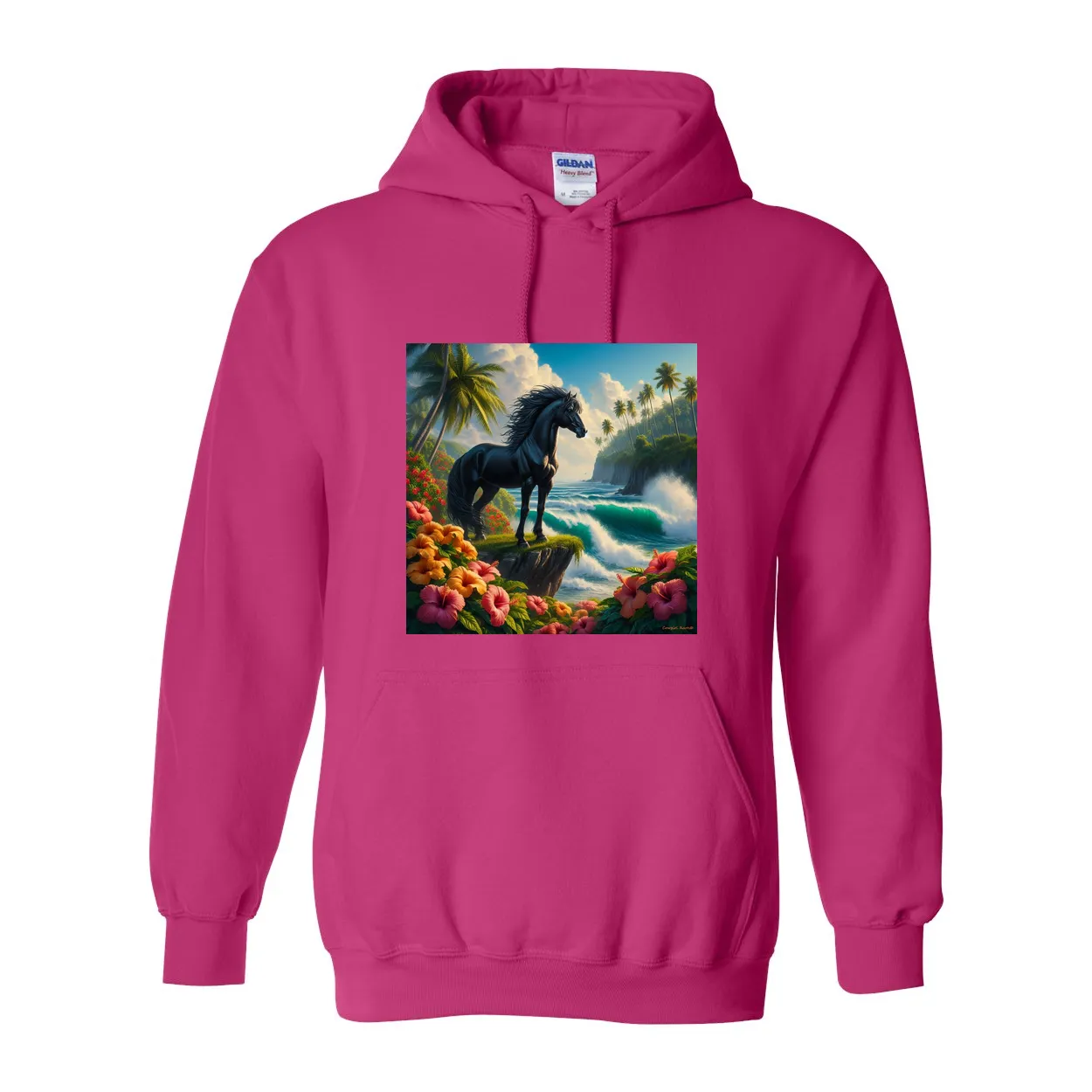 Tropical Black Stallion Pull Over Front Pocket Hoodies