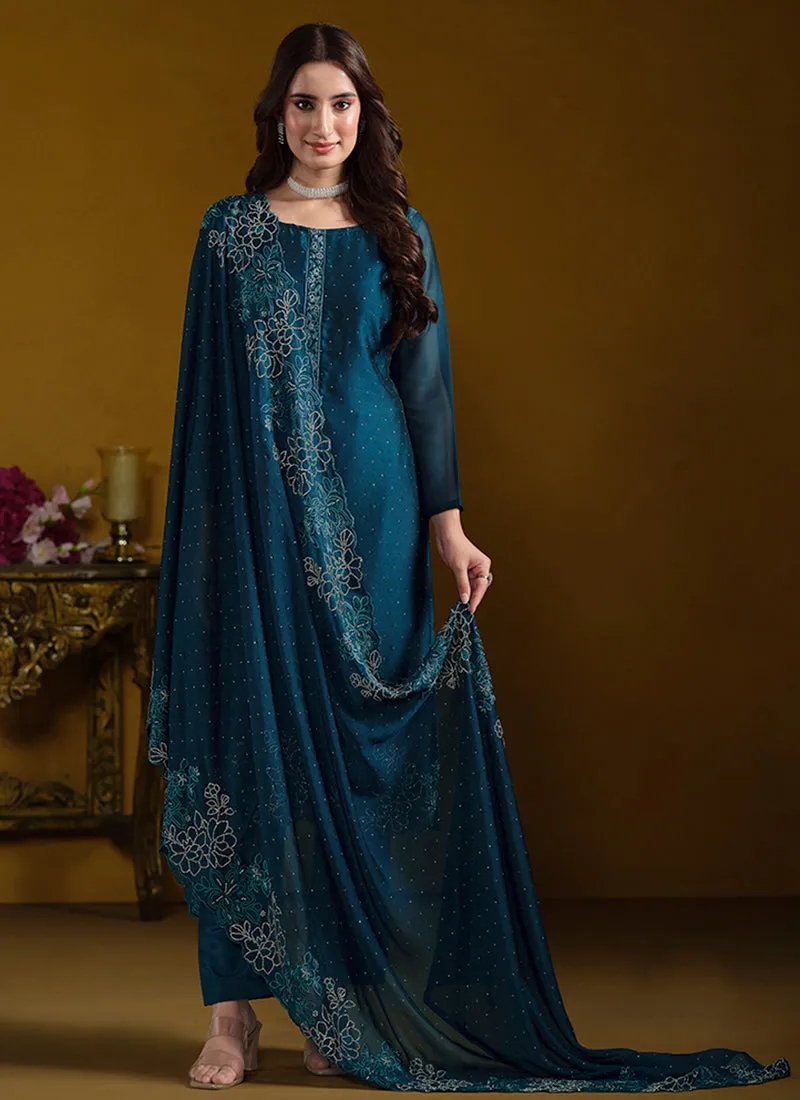 Turquoise Embroidered Pakistani Suit