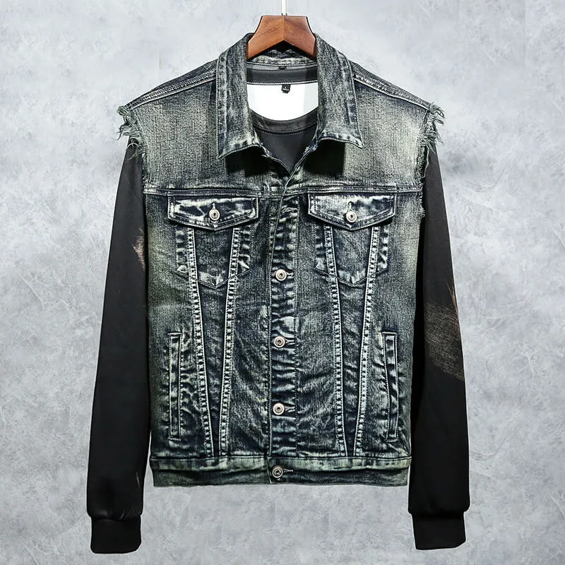 Wash Eagle Embroidery Men's Denim Vest Casual Denim Waistcoat