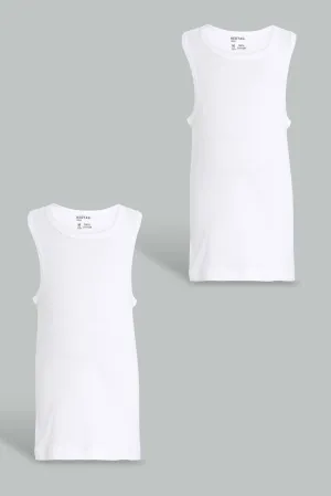 White Basic Vest Set For Senior Boys (Pack of 2)