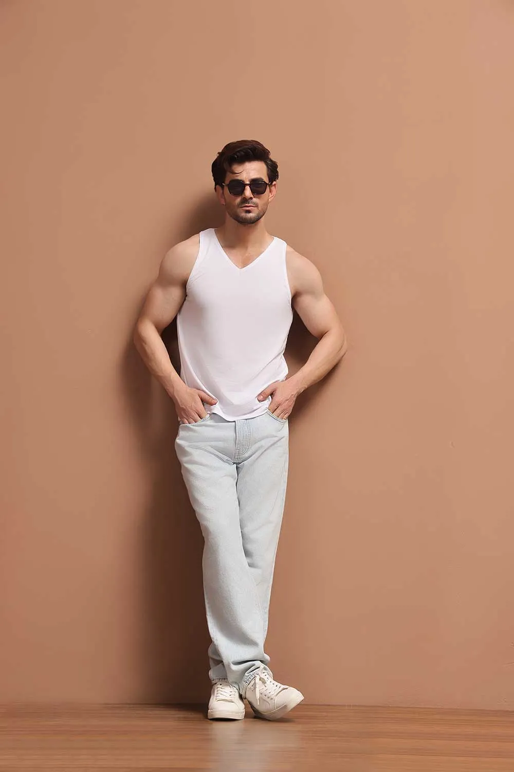 White V Neck Organic Vest