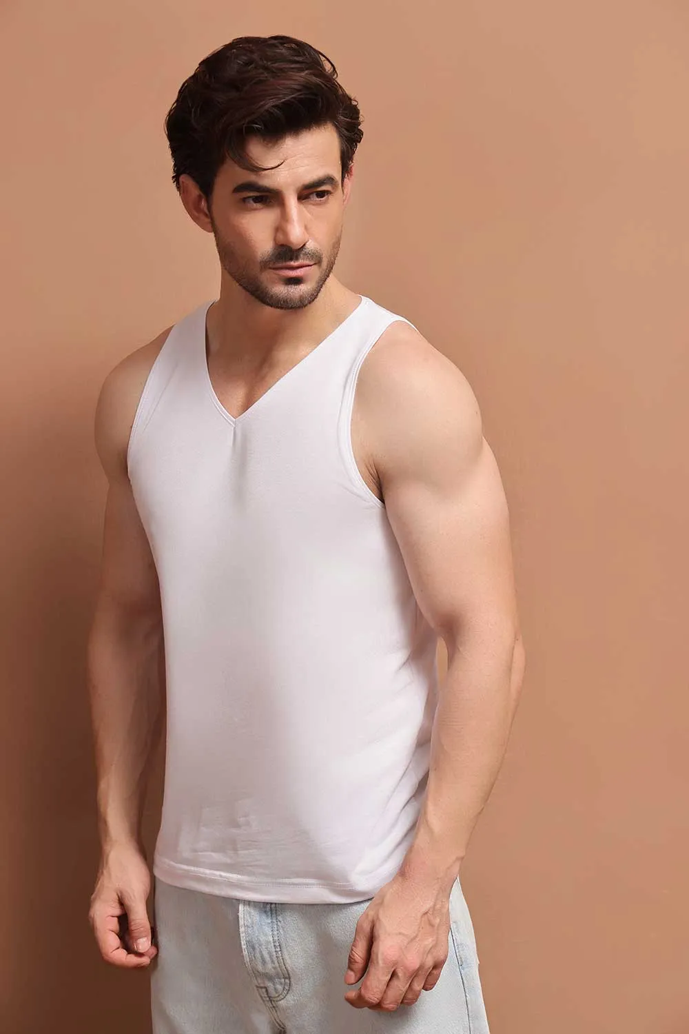 White V Neck Organic Vest