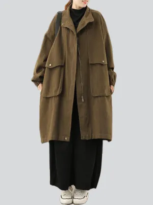 Women's Autumn Oversized Zipper Windproof Knee-Length Coat