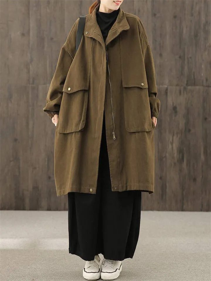 Women's Autumn Oversized Zipper Windproof Knee-Length Coat