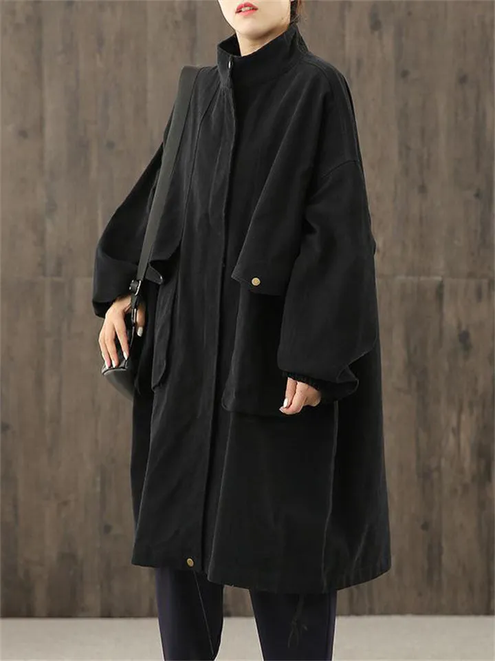 Women's Autumn Oversized Zipper Windproof Knee-Length Coat