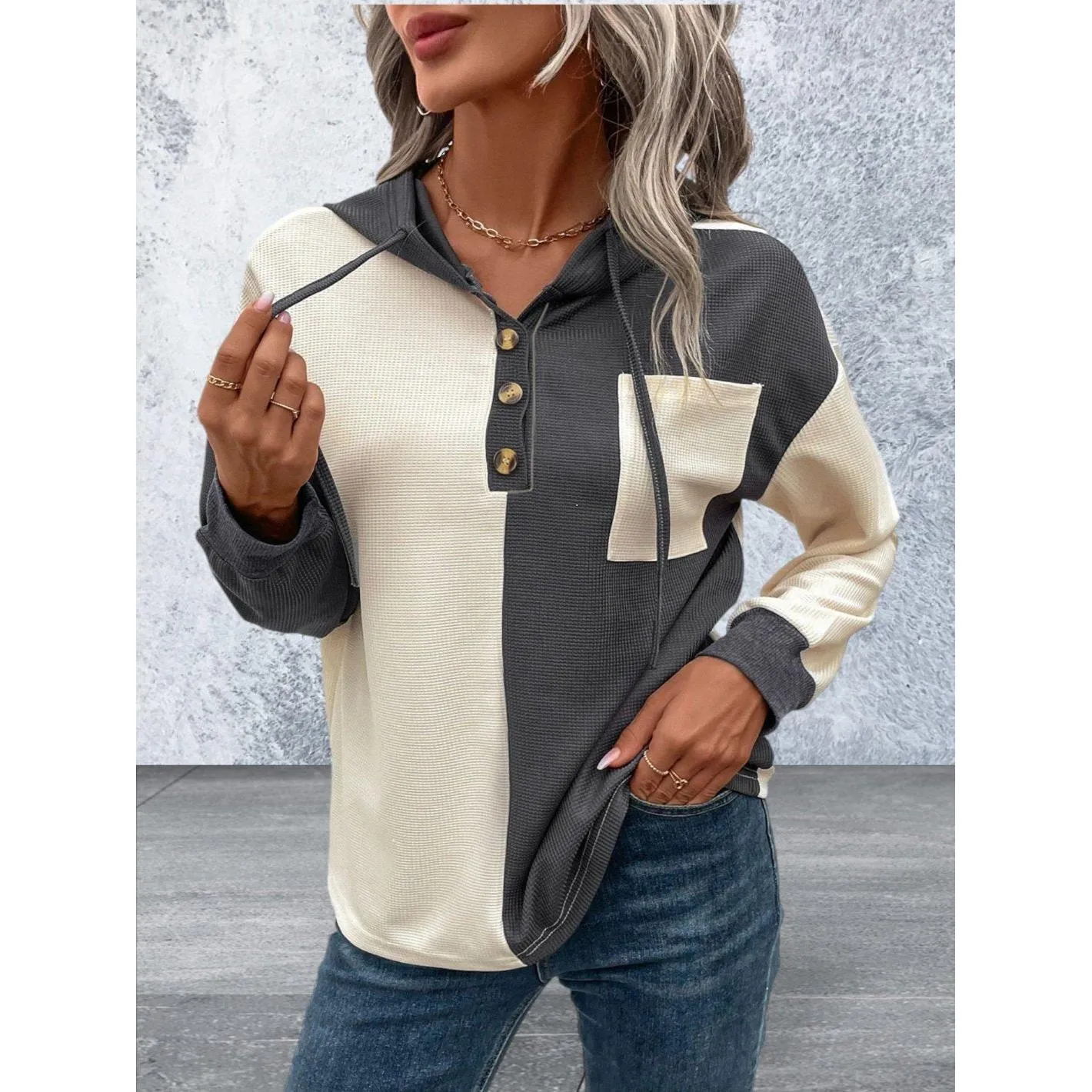 Women's Drop Shoulder Drawstring Hoodie